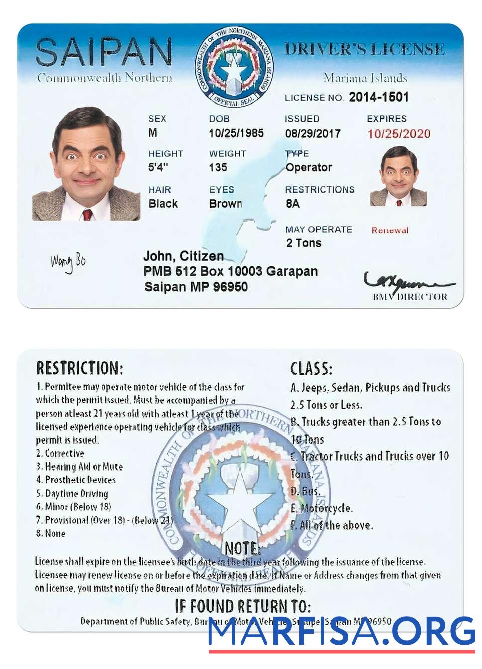 Downloadable Northern Mariana Islands Saipan driving template